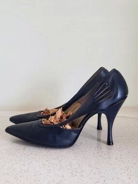 Vintage Stiletto Pumps 1960s Navy Coccini Leather Women's Size 6B Custom Made